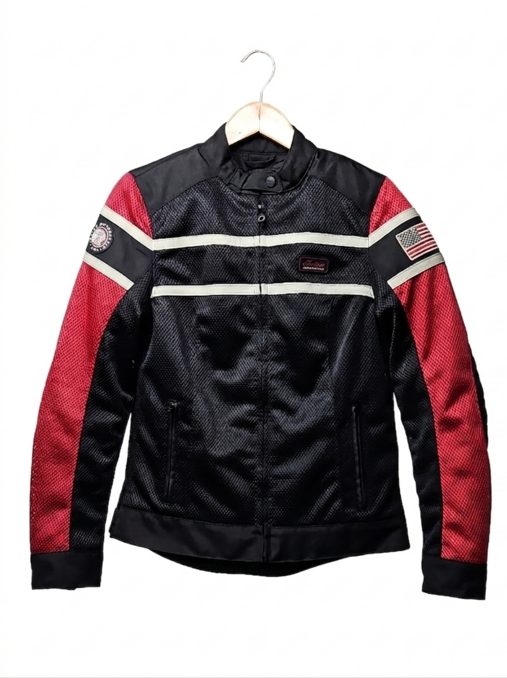 Indian Motorcycle Retro Black & Red Mesh Arlington Jacket Sz Small Womens